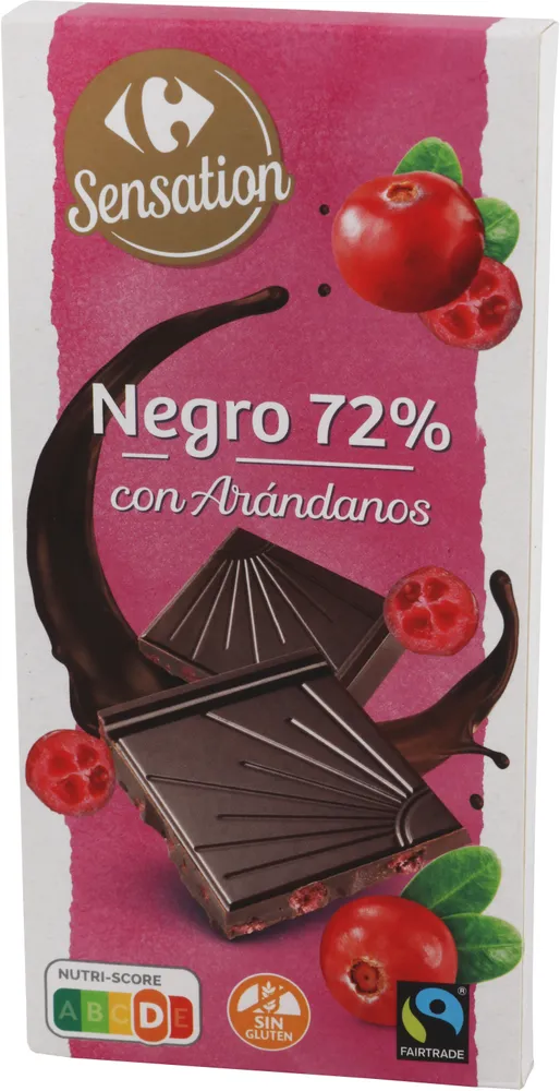 Chocolate negro 72% con arándanos