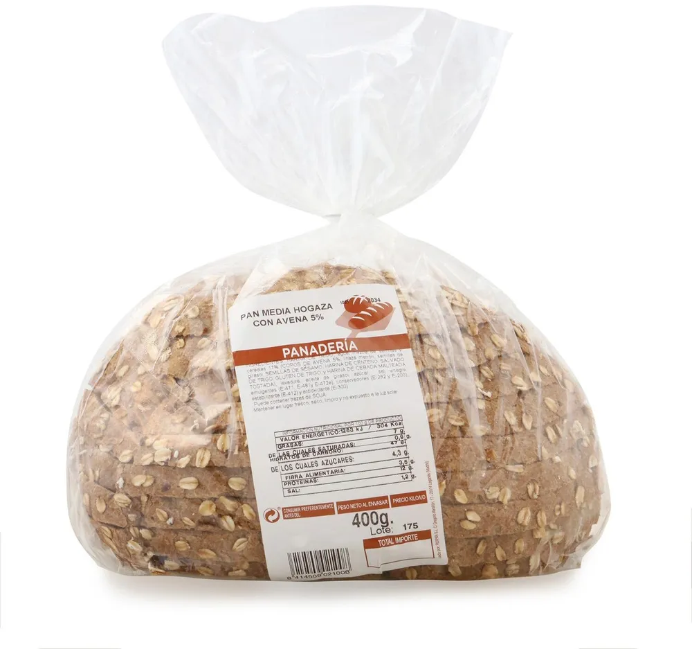 Pan media hotaza con copos de avena