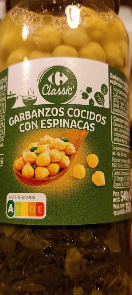 Garbanzos cocidos con espinacas
