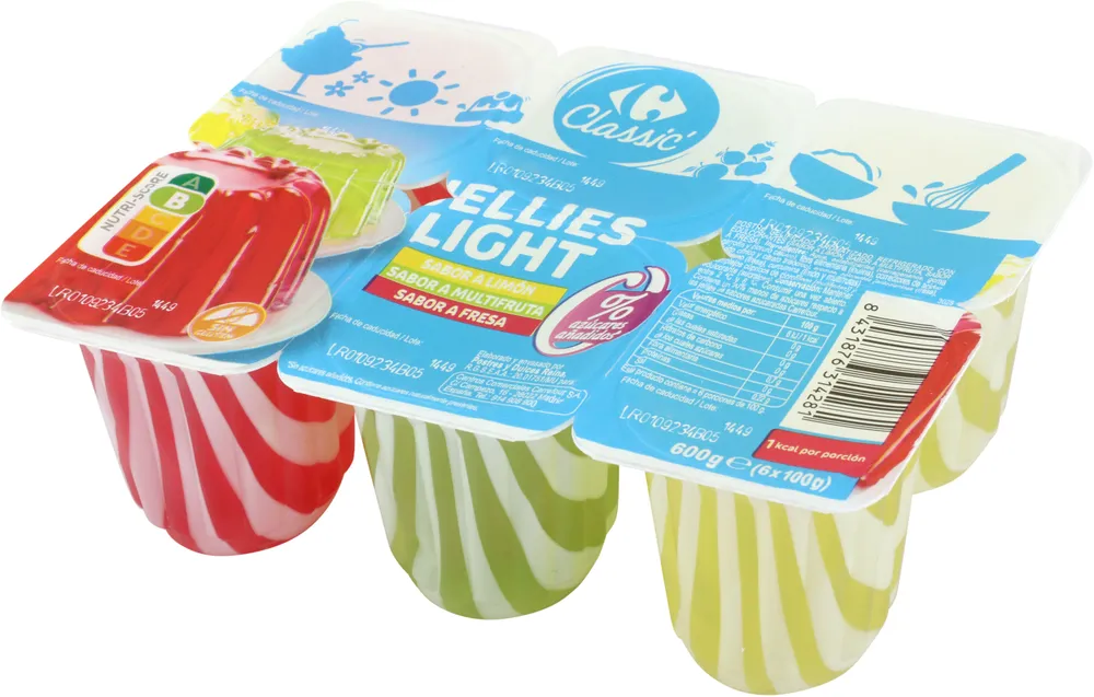 Jellies light sabor a limón, sabor a multifruta, sabor a fresa 0% azúcares añadidos