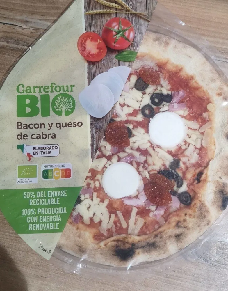 Pizza Bacon y queso de cabra bio