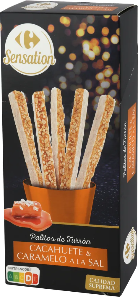 Palitos de turron de cacahuete con caramelo a la sal