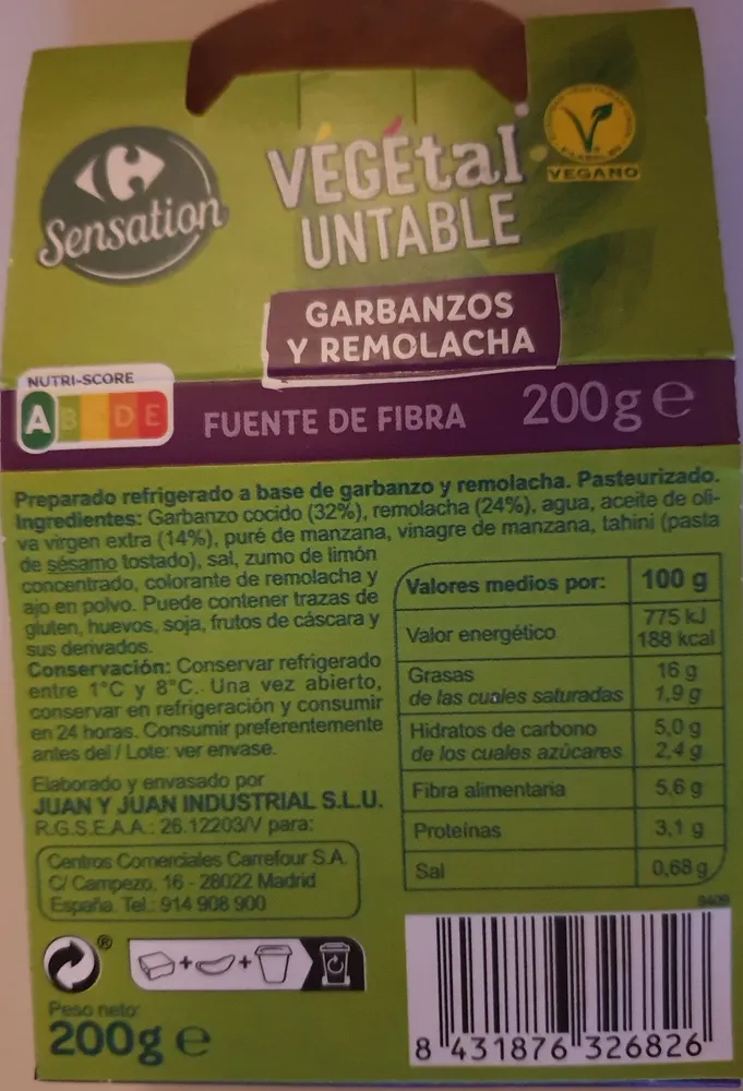 Untable vegetal garbanzos y remolacha