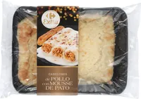 Canelones de pollo con mousse de pato