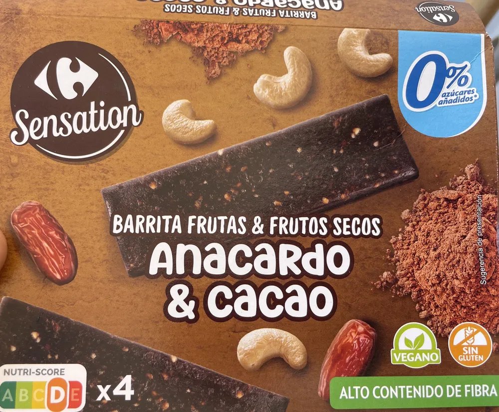 Barrita frutas & frutos secos anacardo & cacao