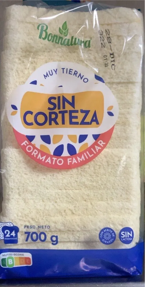 Pan blanco sin corteza