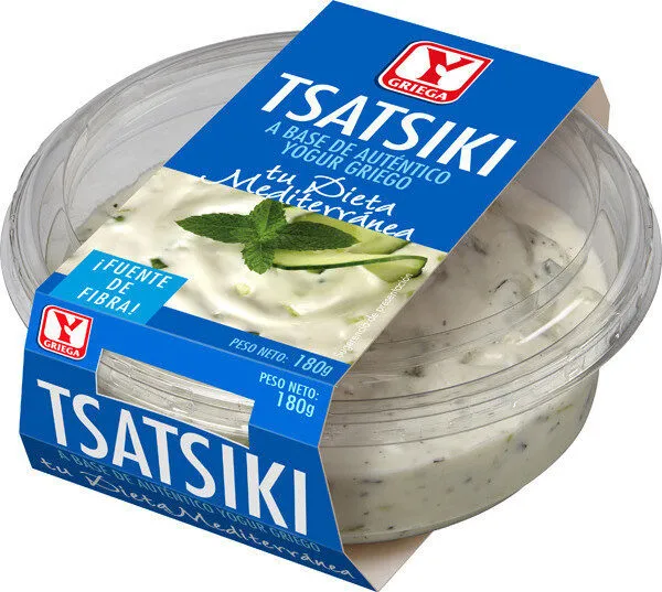 Tsatsiki salsa fresca a base de yogur griego y pepino tarrina