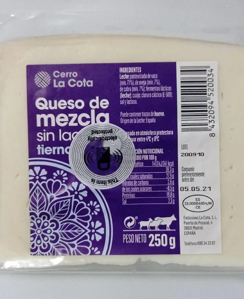 Queso de mezcla sin lactosa tierno