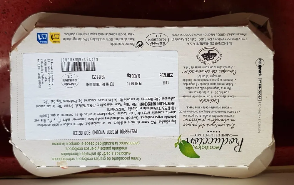 PREPARADO PICADA VACUNO ECOLOGICA