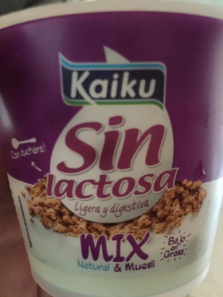 leche fermentada aromatizada sin lactosa y muesli