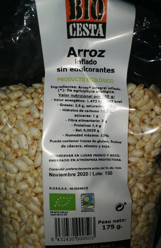 Arroz inflado sin edulcorantes