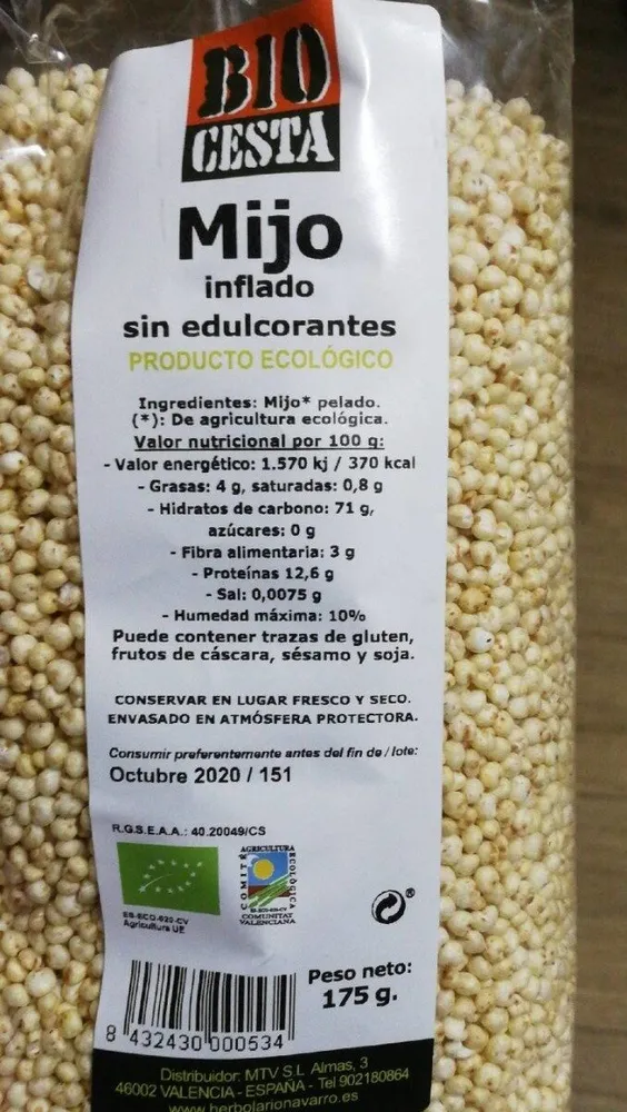 Mijo inflado sin edulcorantes