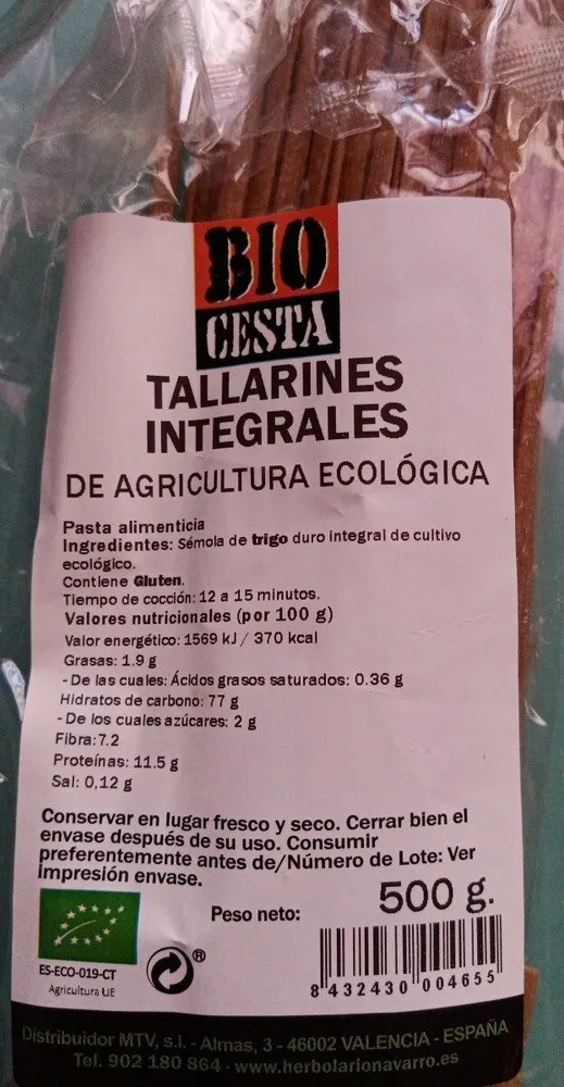 Tallarines integrales bio cesta