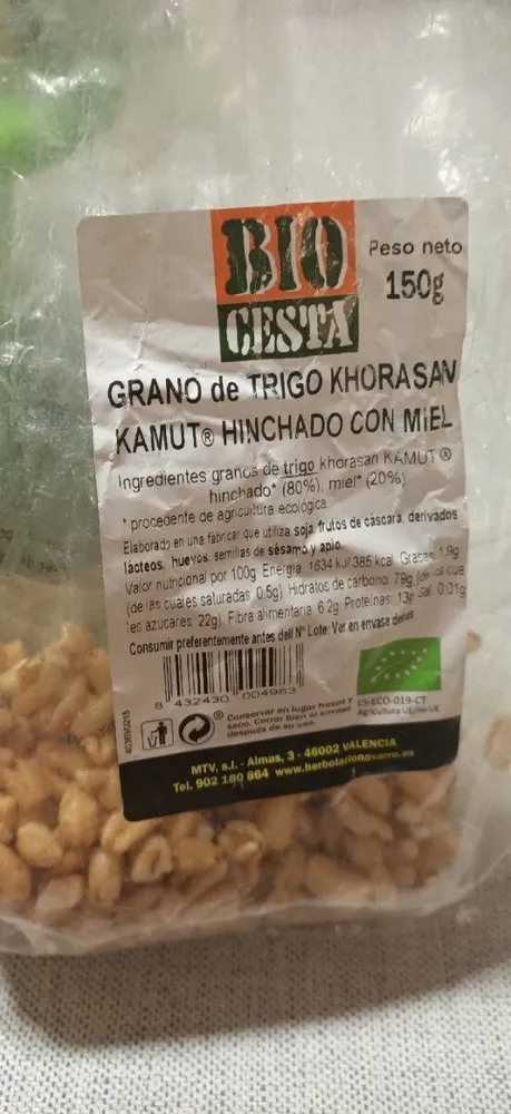 Grano de trigo khorasan kamut hinchado con miel