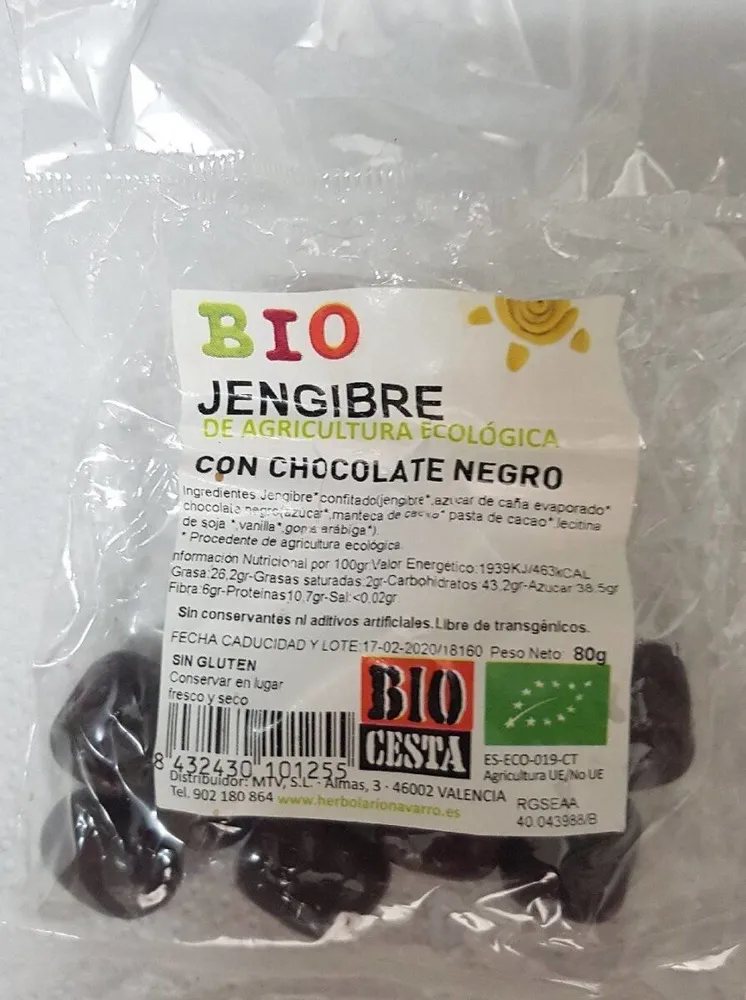 Bio jengibre de agricultura ecológica con chocolate negro