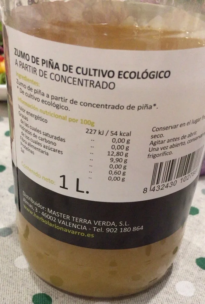 Zumo de piña ecológico