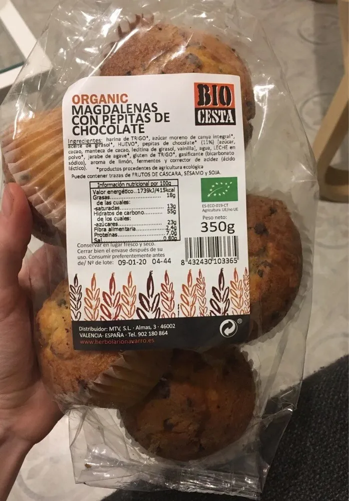 Magdalenas con pepitas de chocolate