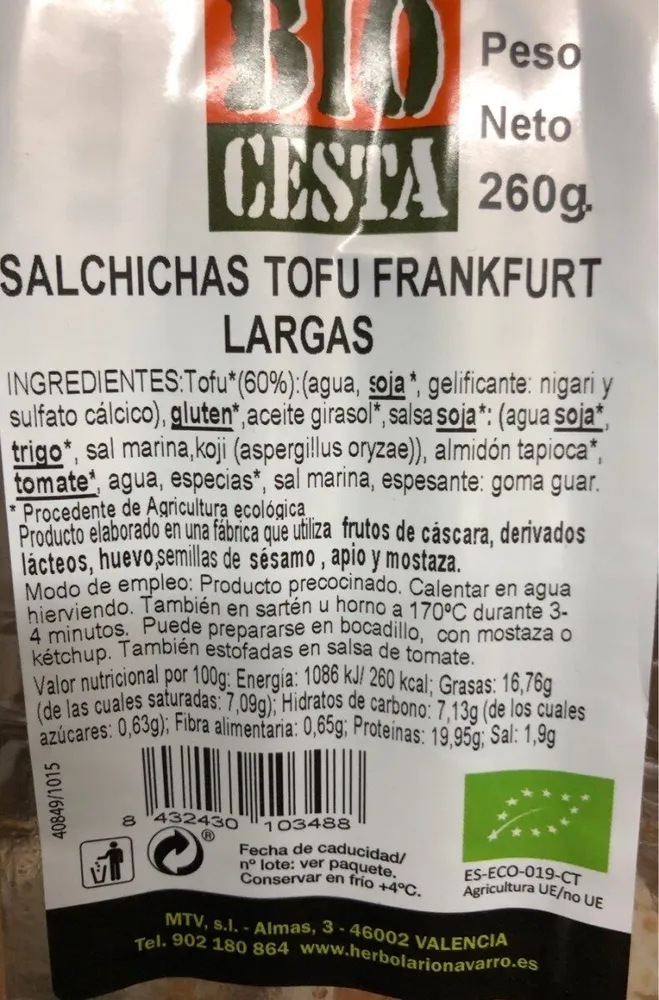 Salsichas Tofu Frankfurt Largas