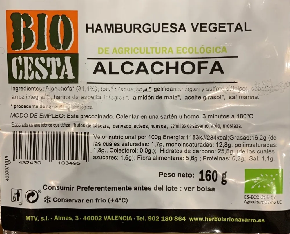 Hamburguesa vegetal alcachofa