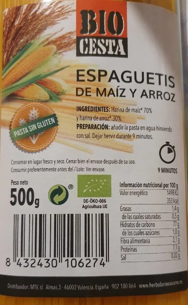 Espaguetis de maíz y arroz