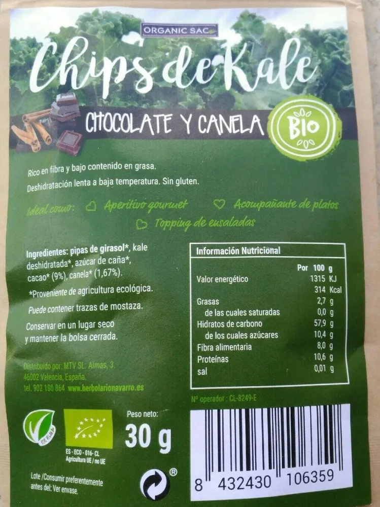 Chips de kale chocolate y canela