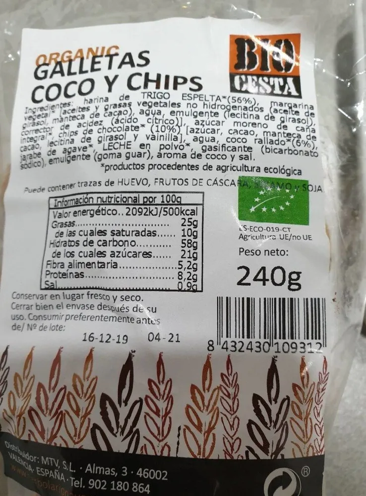 Galletas coco y chips