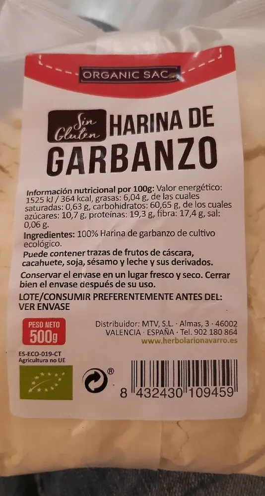 Harina de garbanzo sin gluten