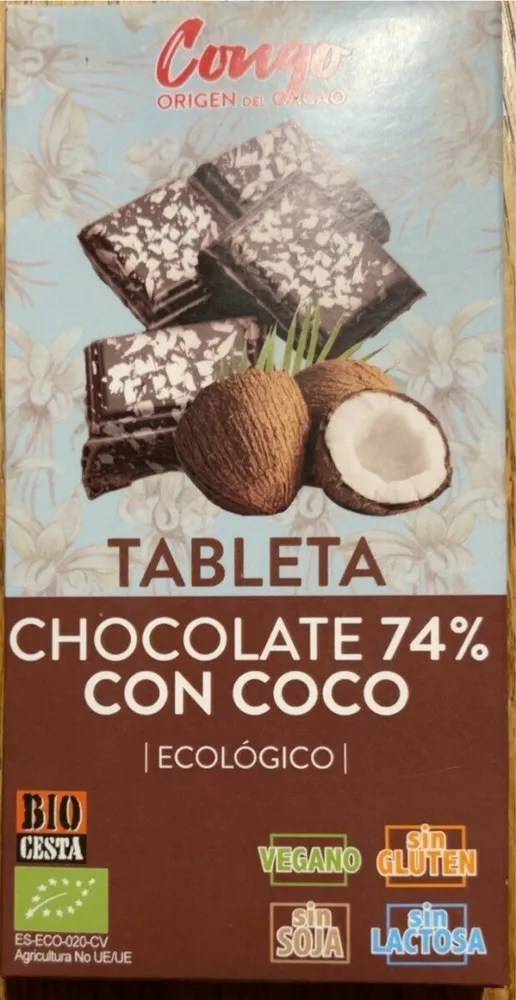 Tableta chocolate 74% con coco