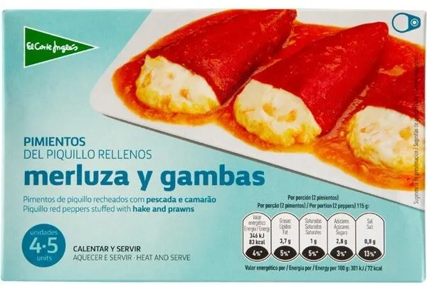 Pimientos del piquillo rellenos de gambas y merluza