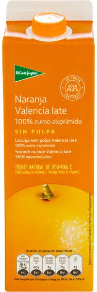 Zumo de naranja Valencia Late sin pulpa