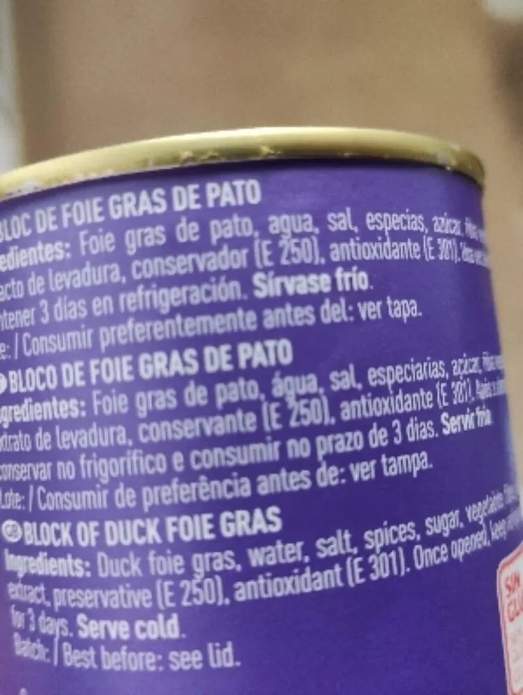 Bloc de foie gras de pato sin gluten