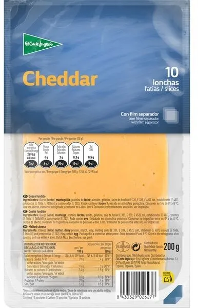 Queso cheddar en lonchas