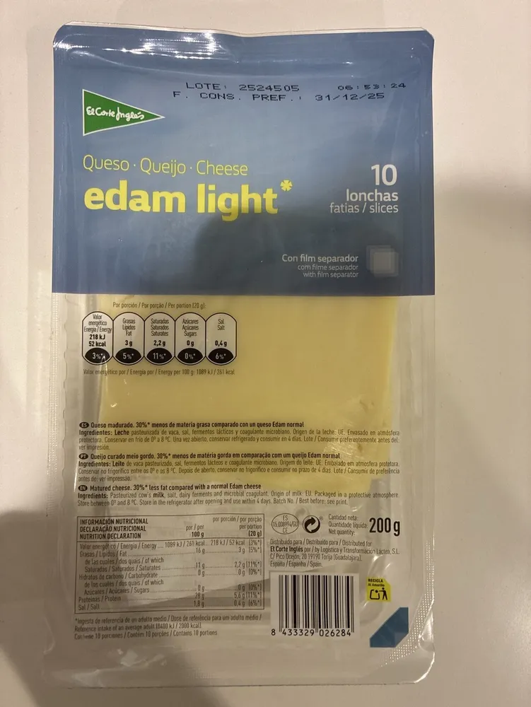 Queso edam light lonchas