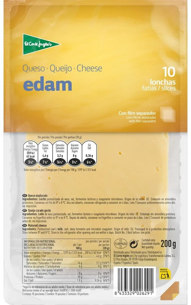 Queso edam en lonchas
