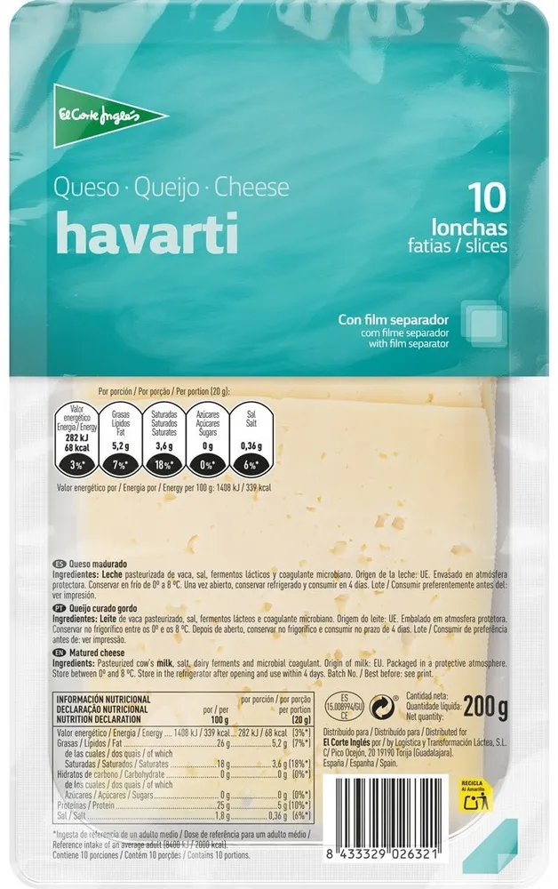 Queso havarti en lonchas