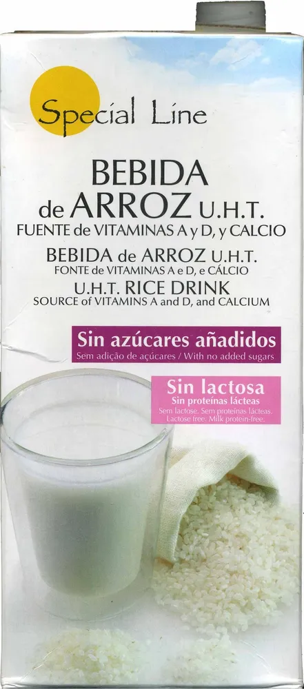Bebida de arroz UHT, vitaminas A y D y calcio