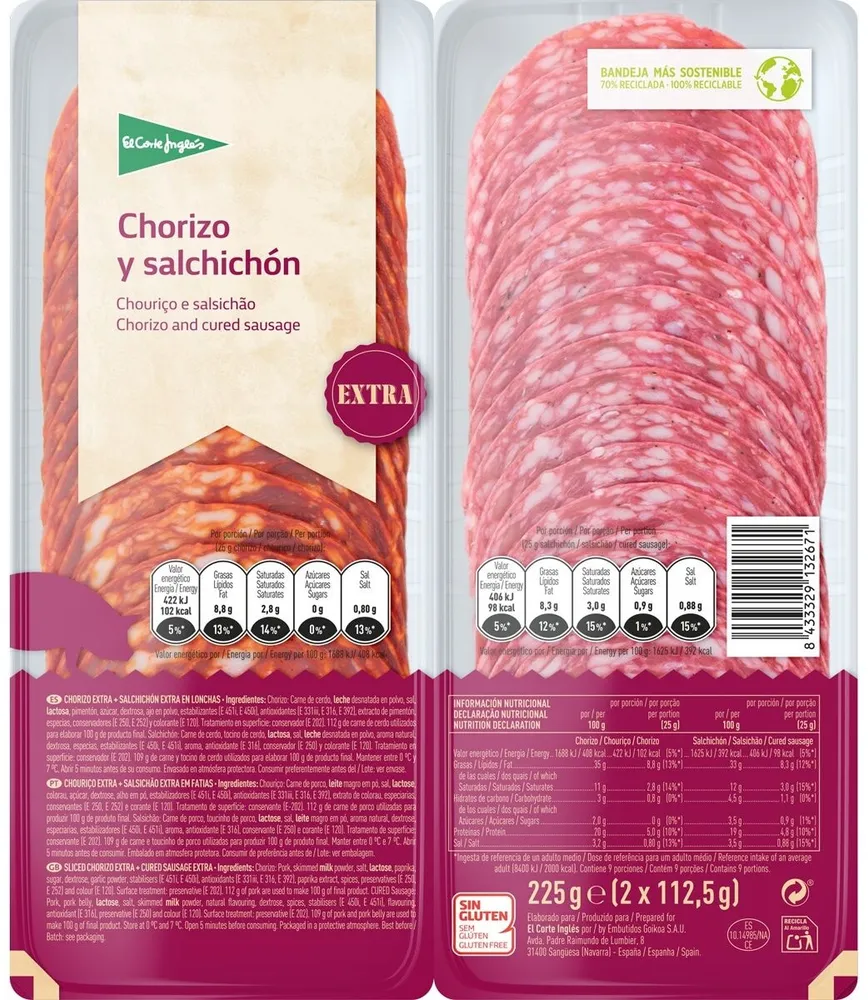 Chorizo + salchichón extra lonchas sin gluten