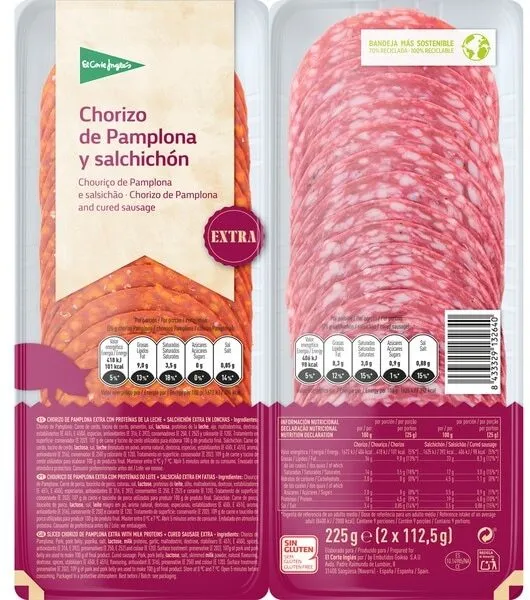 Chorizo de pamplona extra + salchichón extra lonchas sin gluten