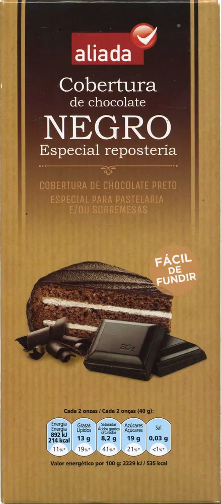 Cobertura de chocolate negro especial repostería