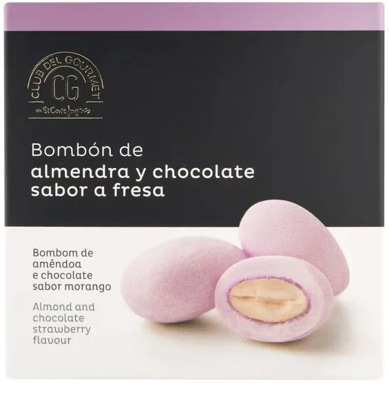 Bombón de almendra y chocolate sabor a fresa
