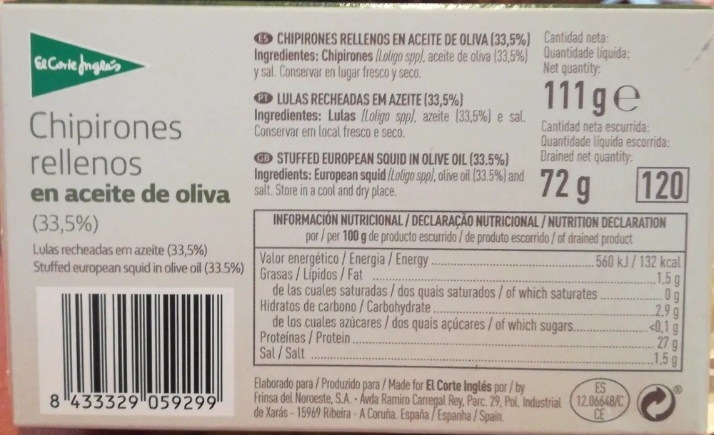 Chipirones rellenos aceite de oliva