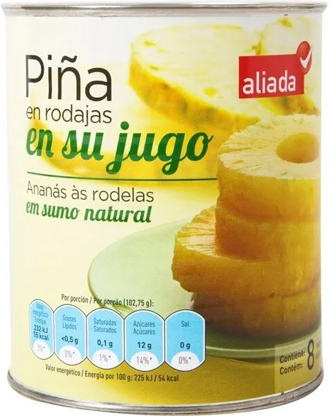 Piña en su jugo en rodajas lata 493 g