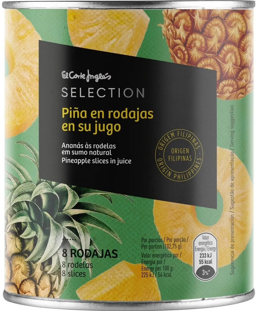 Piña en rodajas en su jugo