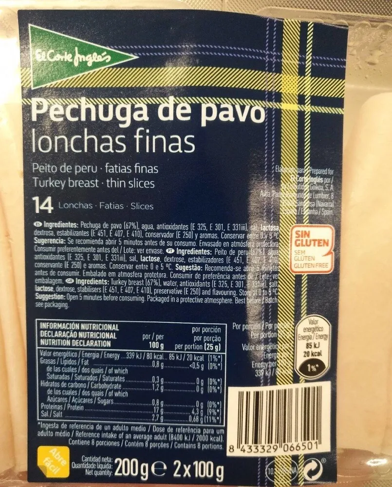Pechuga de pavo lonchas finas