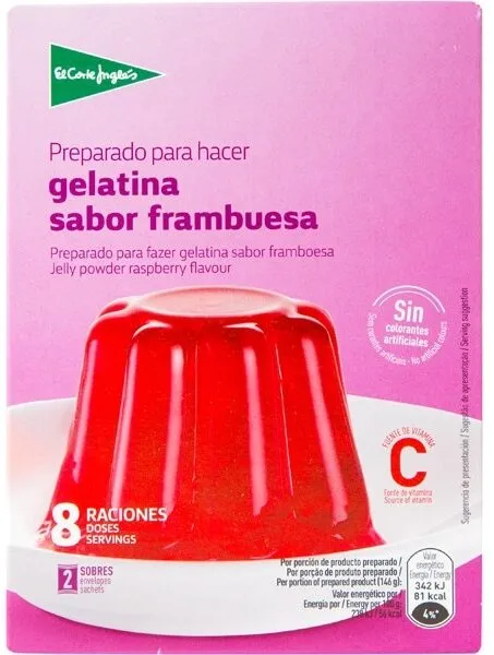 Preparado para hacer gelatina sabor frambuesa con vitamina