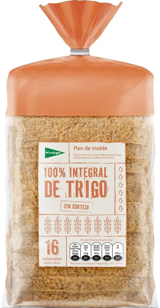 Pan de molde integral sin corteza