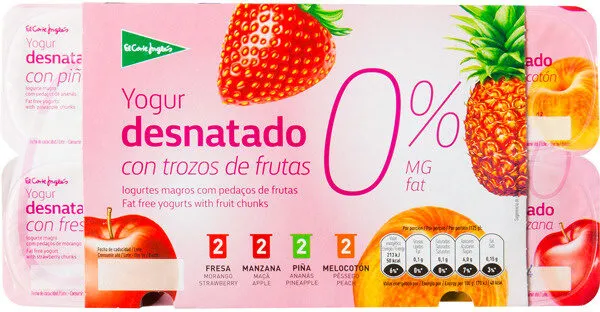 Yogur desnatado con trozos de frutas 0%
