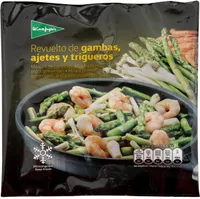 Revuelto de gambas ajetes y esparragos trigueros