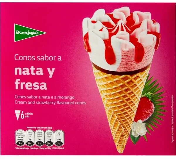 Conos de helado sabor a nata y fresa