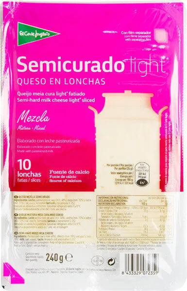 Queso semicurado light lonchas
